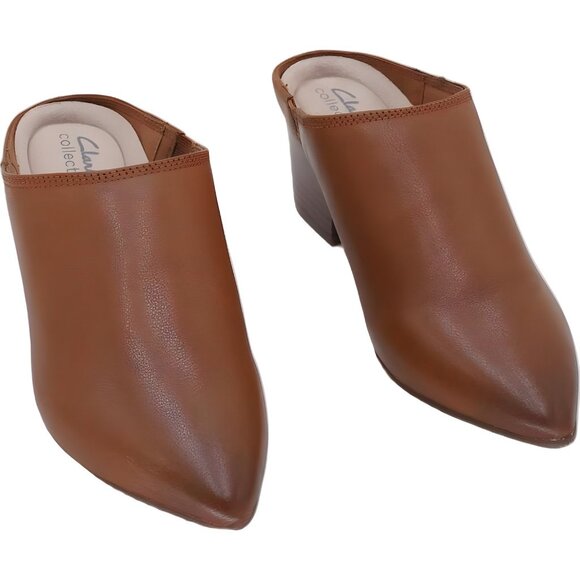 Clarks Ellanie Pace Tan Pointed Toe Slip-On Mules Leather Women's US 7.5M - Picture 1 of 6